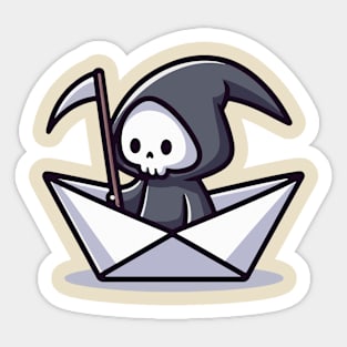 Cute grim reaper on Paper boat Sticker